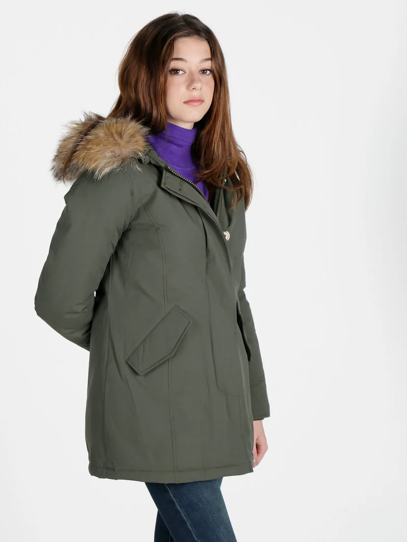 Giubbotto donna con cappuccio peloso - militare