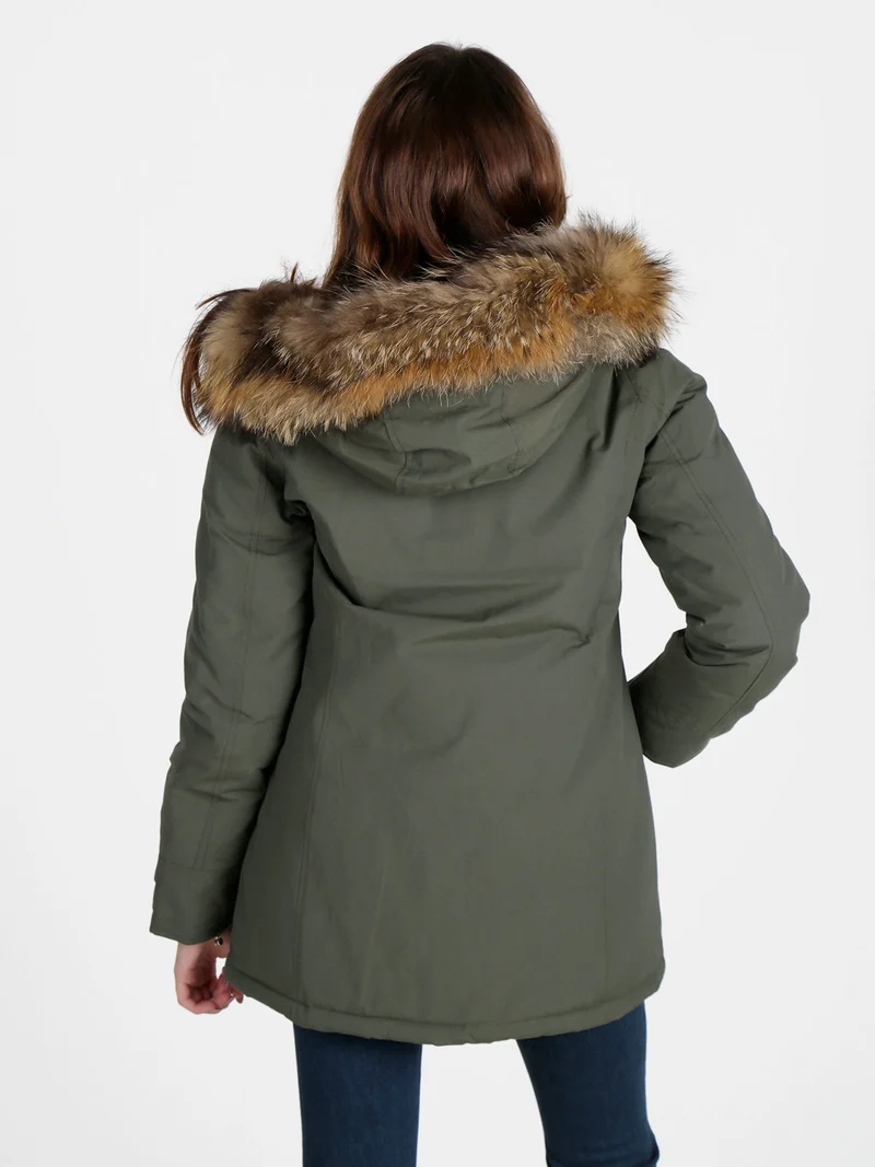 Giubbotto donna con cappuccio peloso - militare