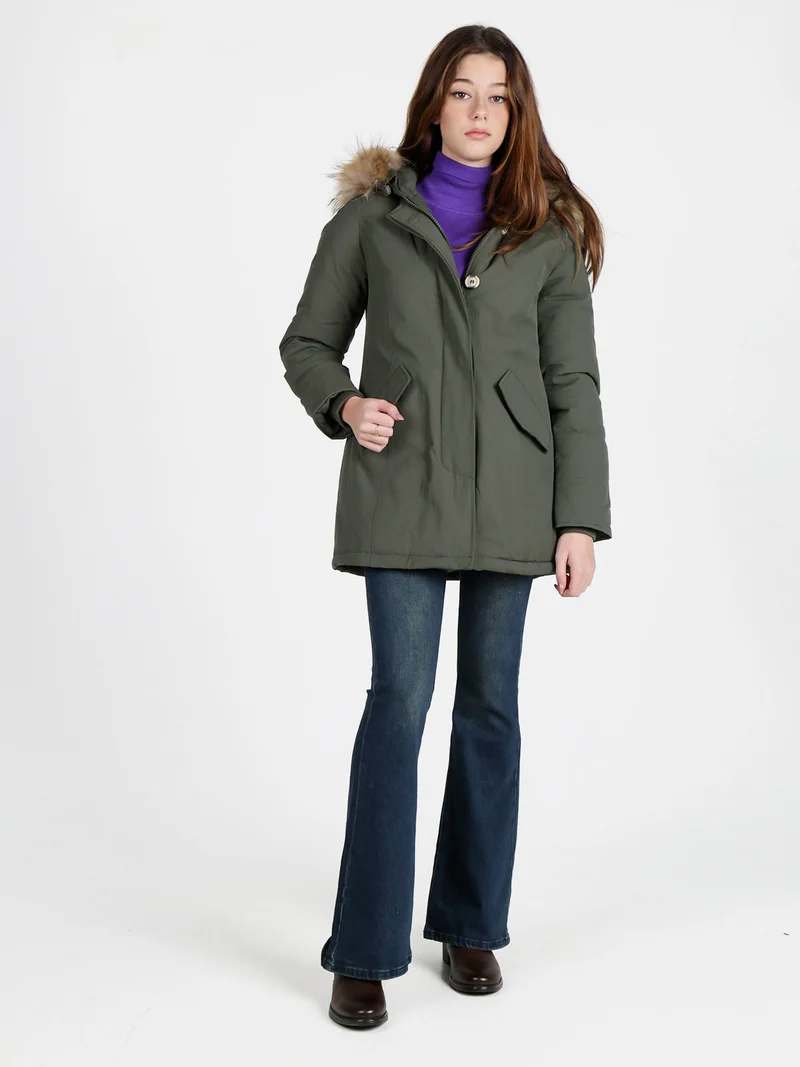 Giubbotto donna con cappuccio peloso - militare