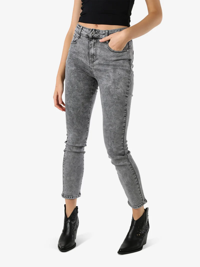 Jeans da donna skinny a vita alta - grigio