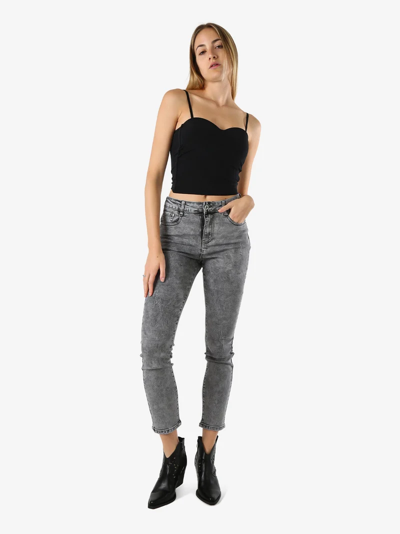 Jeans da donna skinny a vita alta - grigio