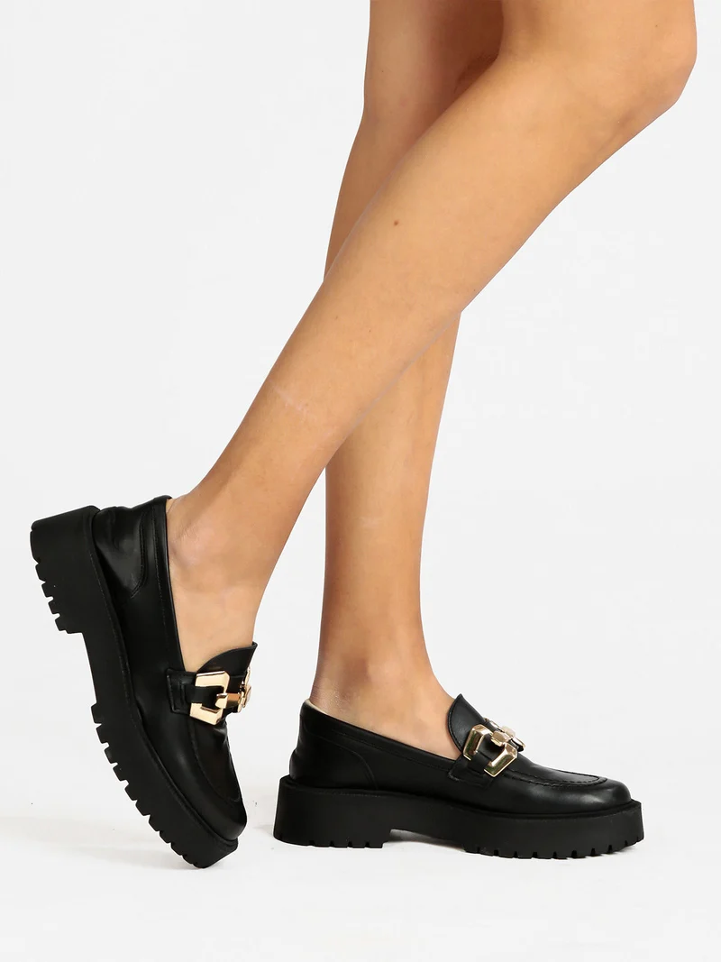 Mocassini in pelle donna con platform - nero