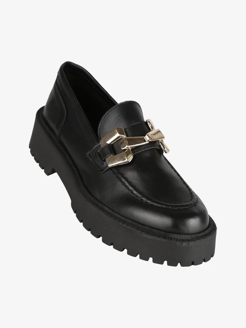 Mocassini in pelle donna con platform - nero