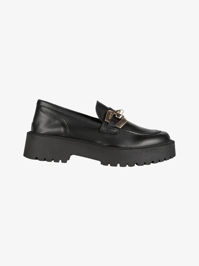 Mocassini in pelle donna con platform - nero