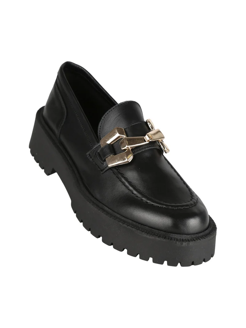 Mocassini in pelle donna con platform - nero