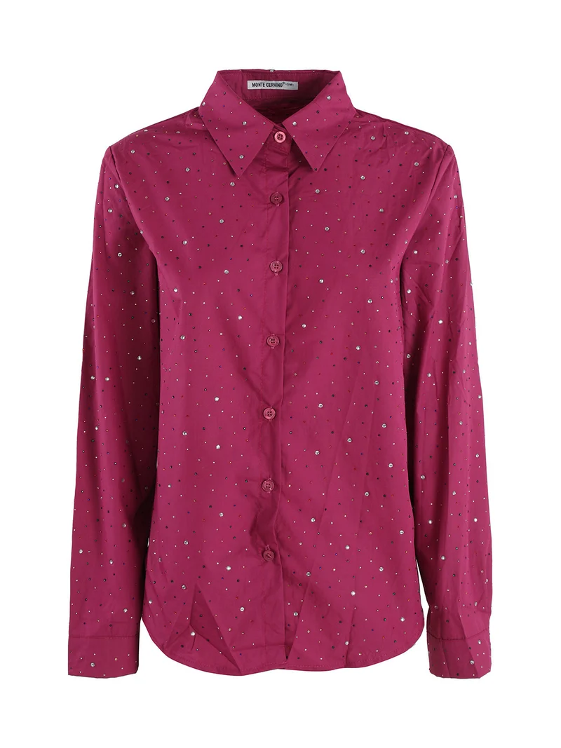 Camicia donna a maniche lunghe con strass colorati - porpora