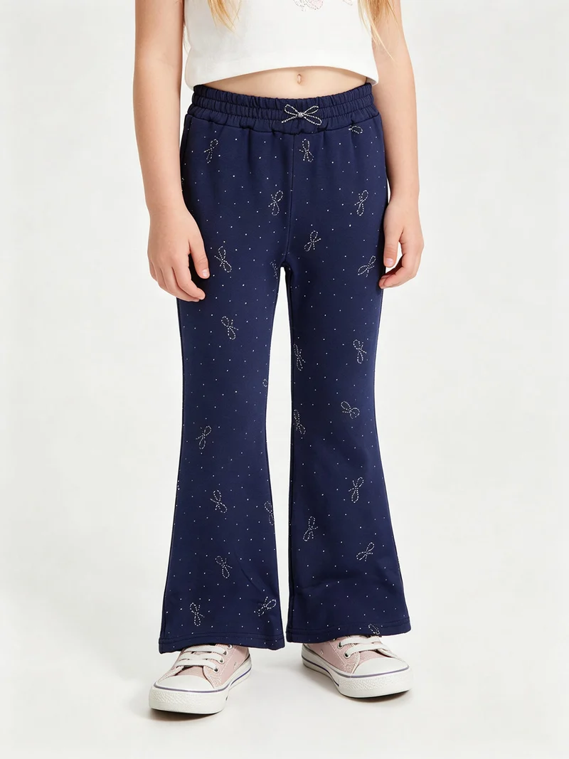 Pantaloni da bambina a zampa con strass - blu