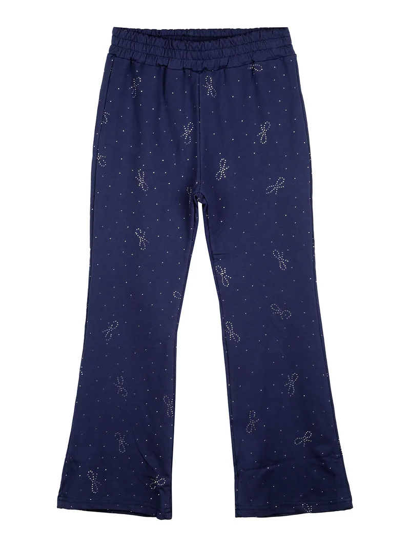 Pantaloni da bambina a zampa con strass - blu