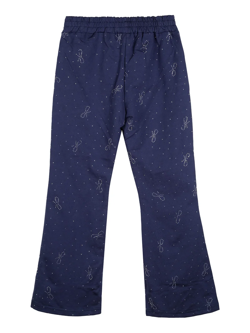 Pantaloni da bambina a zampa con strass - blu