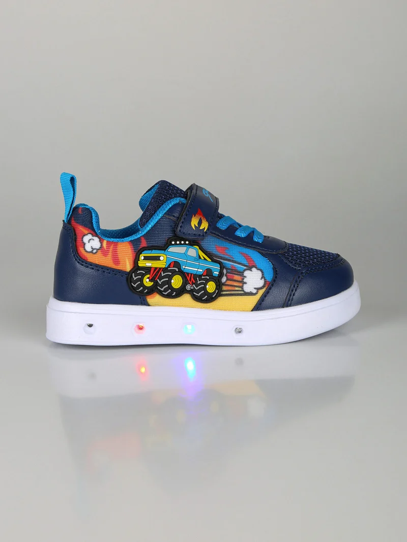 Sneakers da bambino con luci e cinturino a strappo - blu