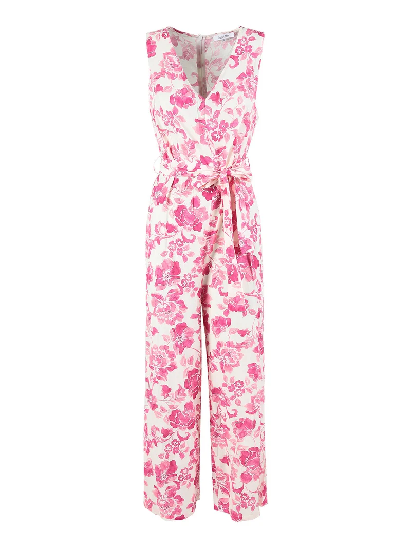 Tuta lunga jumpsuite donna senza maniche con stampa floreale - fucsia