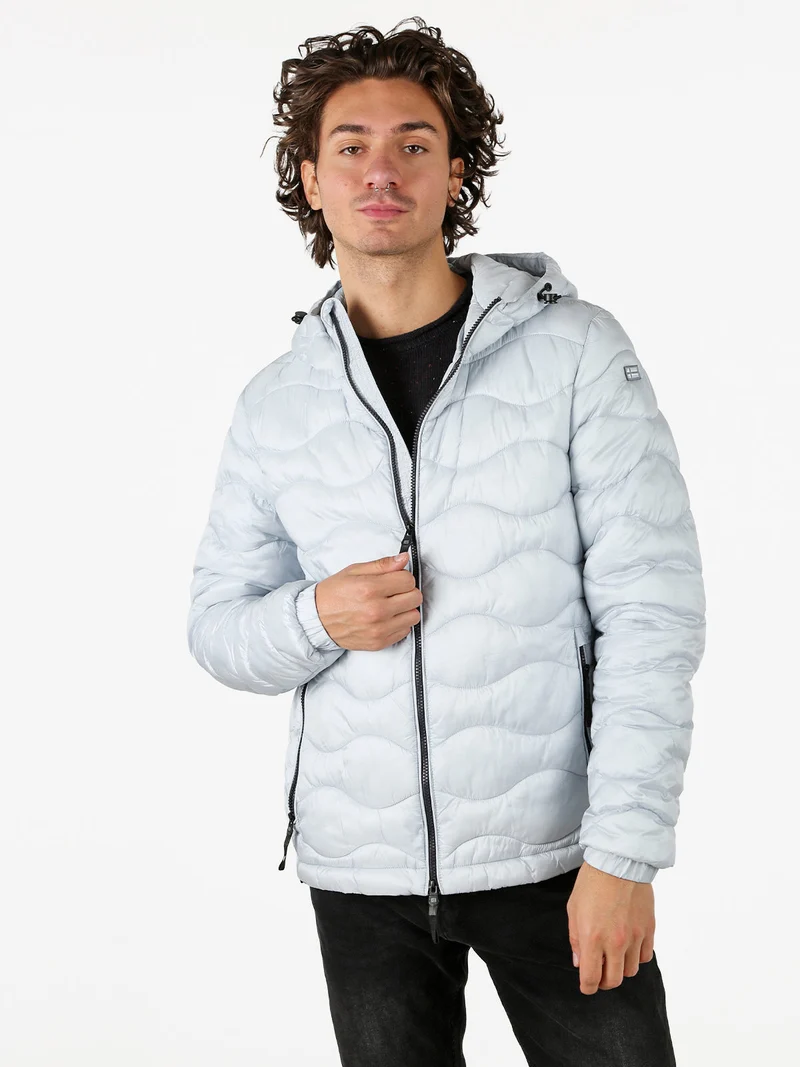 Piumino leggero da uomo con cappuccio e zip - perla