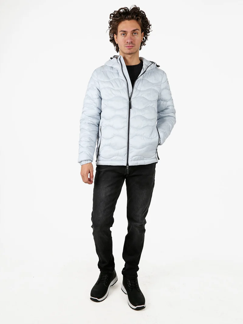 Piumino leggero da uomo con cappuccio e zip - perla