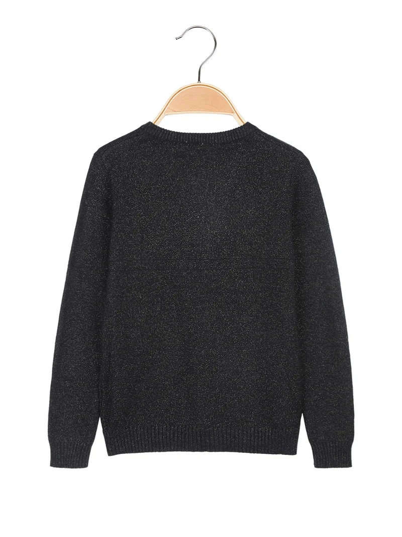 Cardigan da bambina in maglia lurex con bottoni di perle - nero
