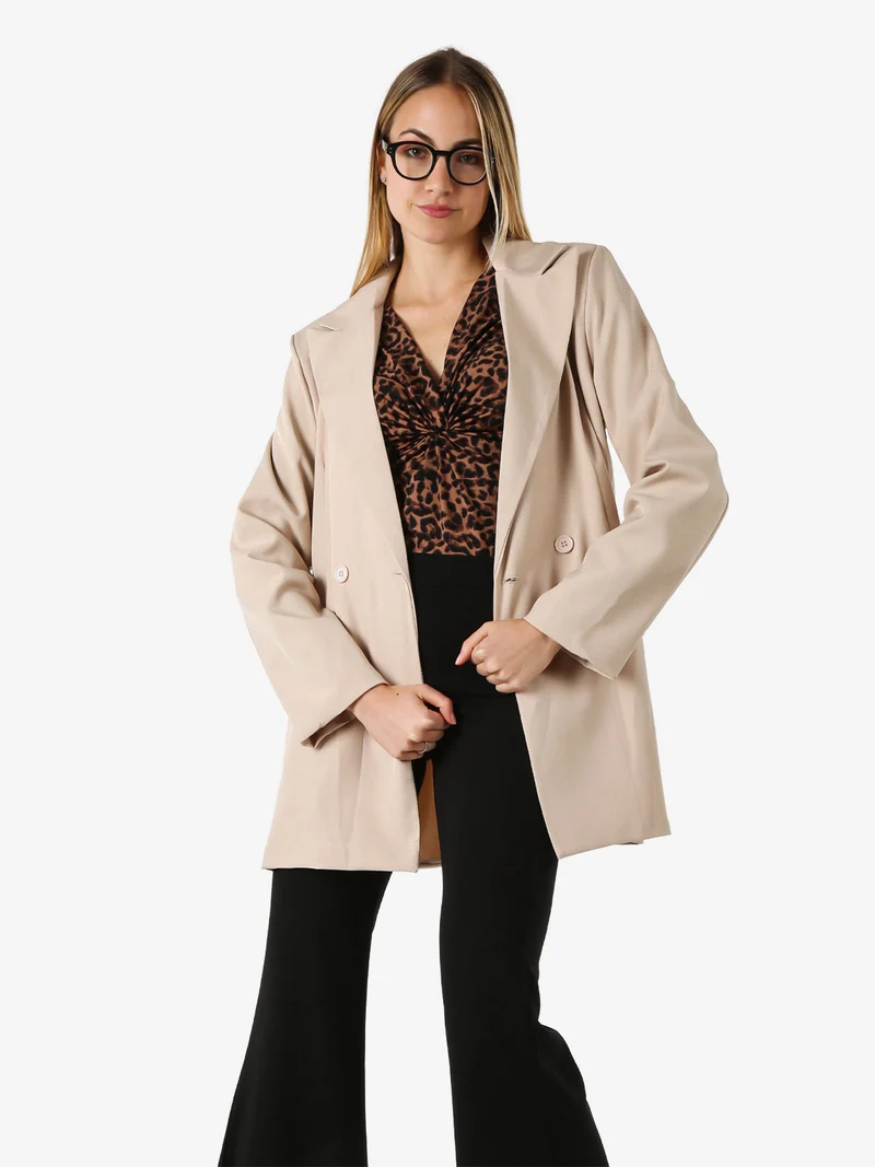 Blazer oversize da donna con chiusura a doppiopetto - beige
