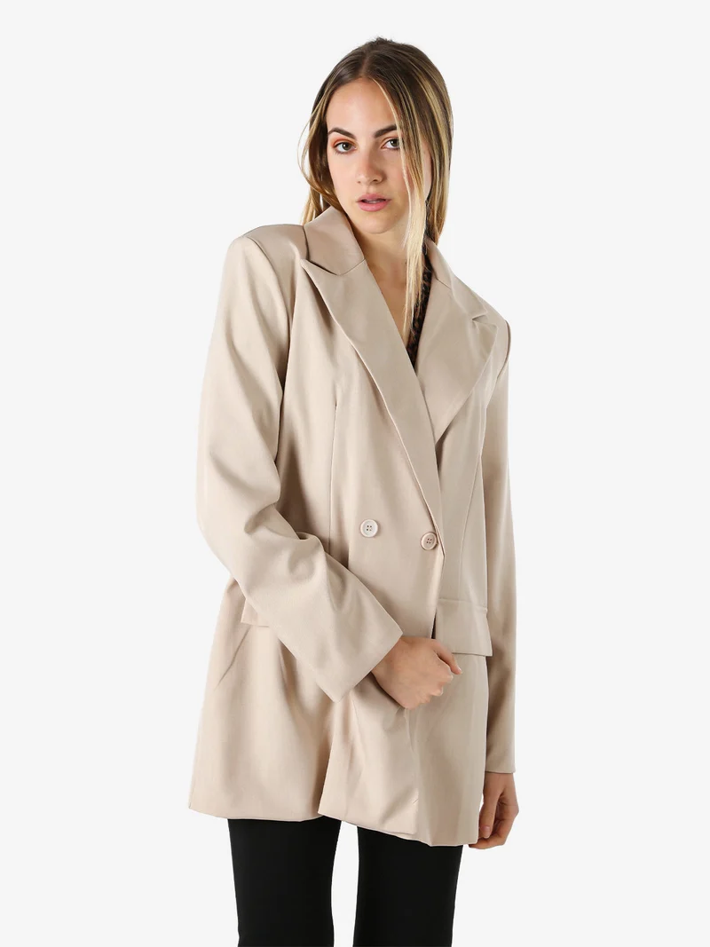 Blazer oversize da donna con chiusura a doppiopetto - beige