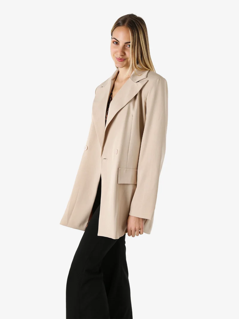 Blazer oversize da donna con chiusura a doppiopetto - beige