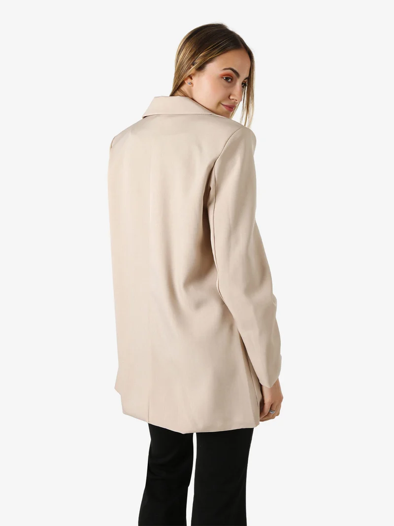 Blazer oversize da donna con chiusura a doppiopetto - beige