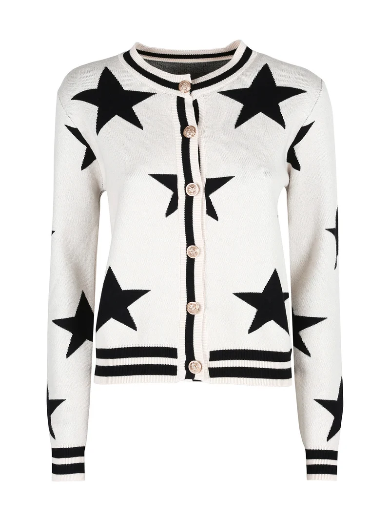 Cardigan donna in maglia con bottoni dorati - beige