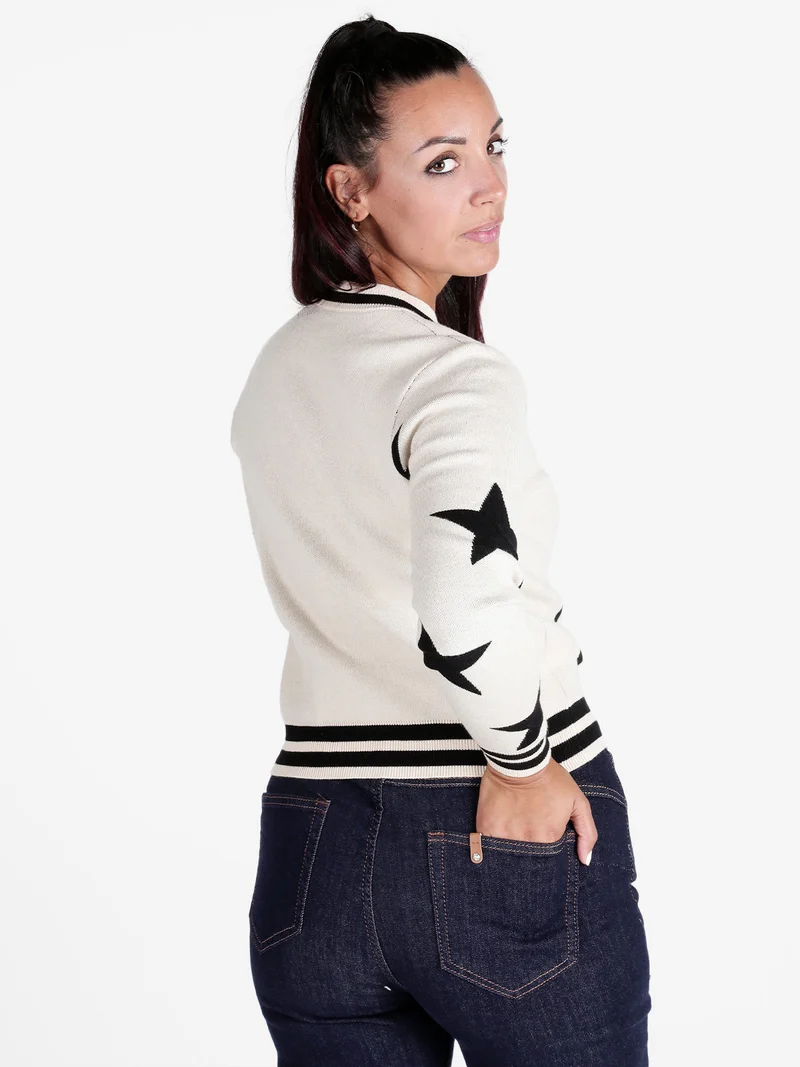 Cardigan donna in maglia con bottoni dorati - beige