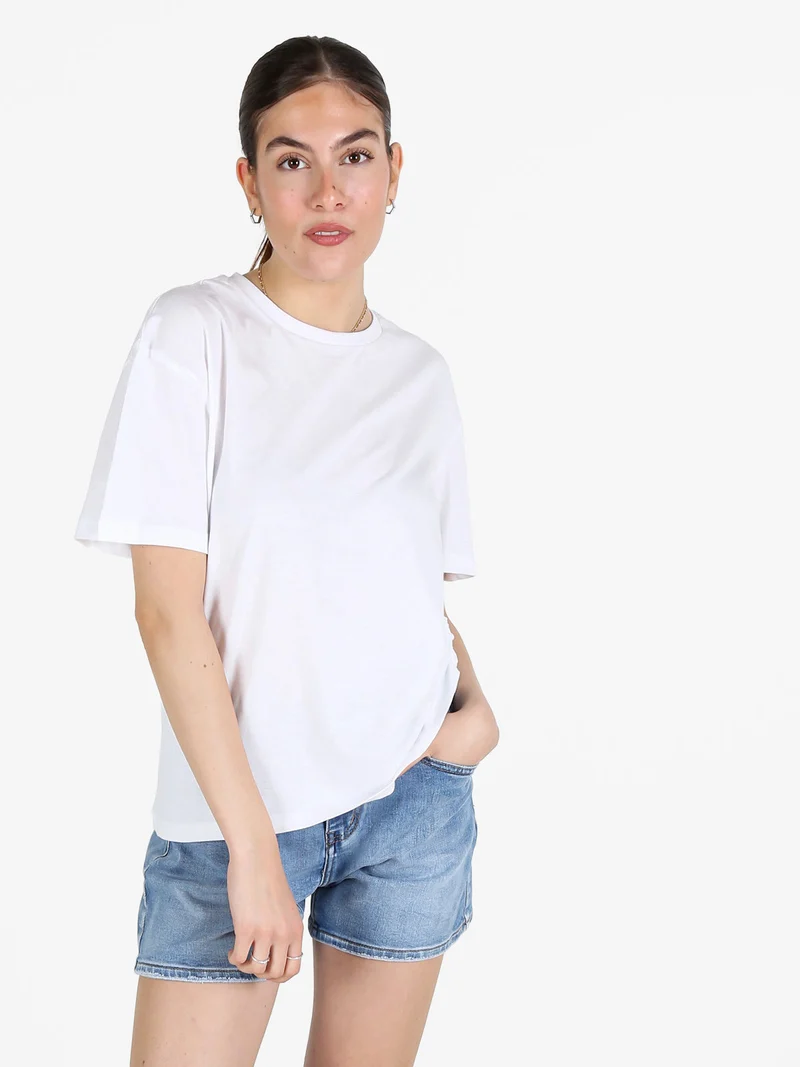 T-shirt donna in cotone con arricciatura laterale - bianco