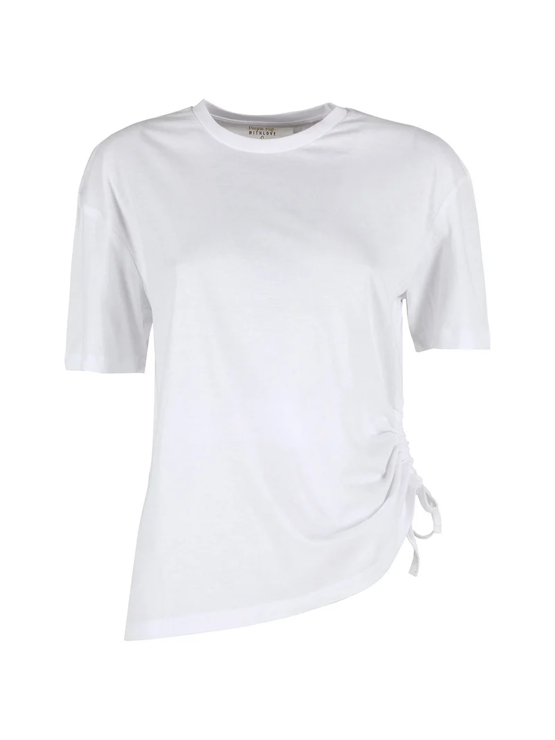 T-shirt donna in cotone con arricciatura laterale - bianco