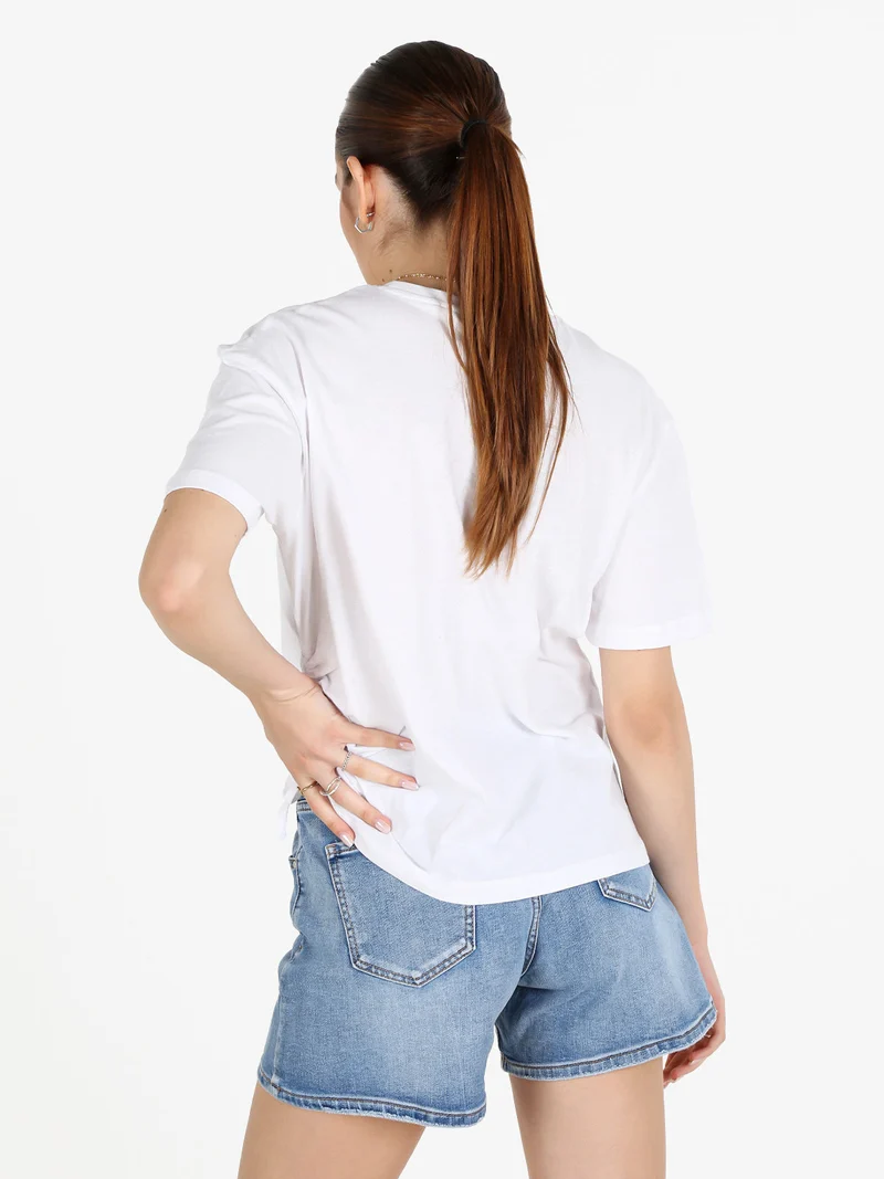 T-shirt donna in cotone con arricciatura laterale - bianco