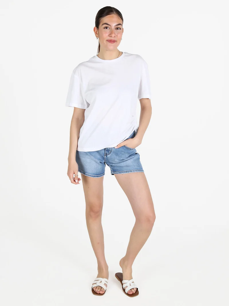 T-shirt donna in cotone con arricciatura laterale - bianco