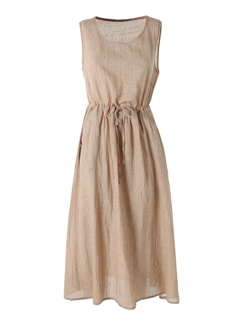Abito lungo da donna smanicato in misto cotone - beige