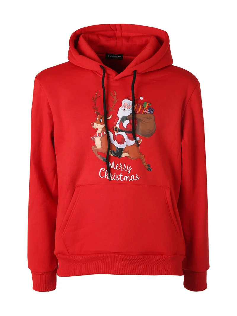 Felpa di Natale da uomo con cappuccio e interno felpato - rosso