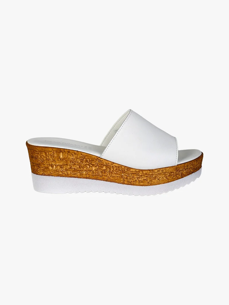 Ciabatte donna in pelle con zeppa e plateau - bianco