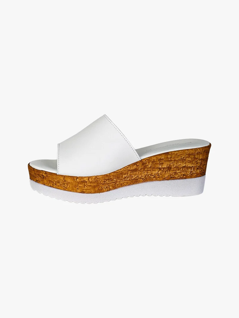 Ciabatte donna in pelle con zeppa e plateau - bianco