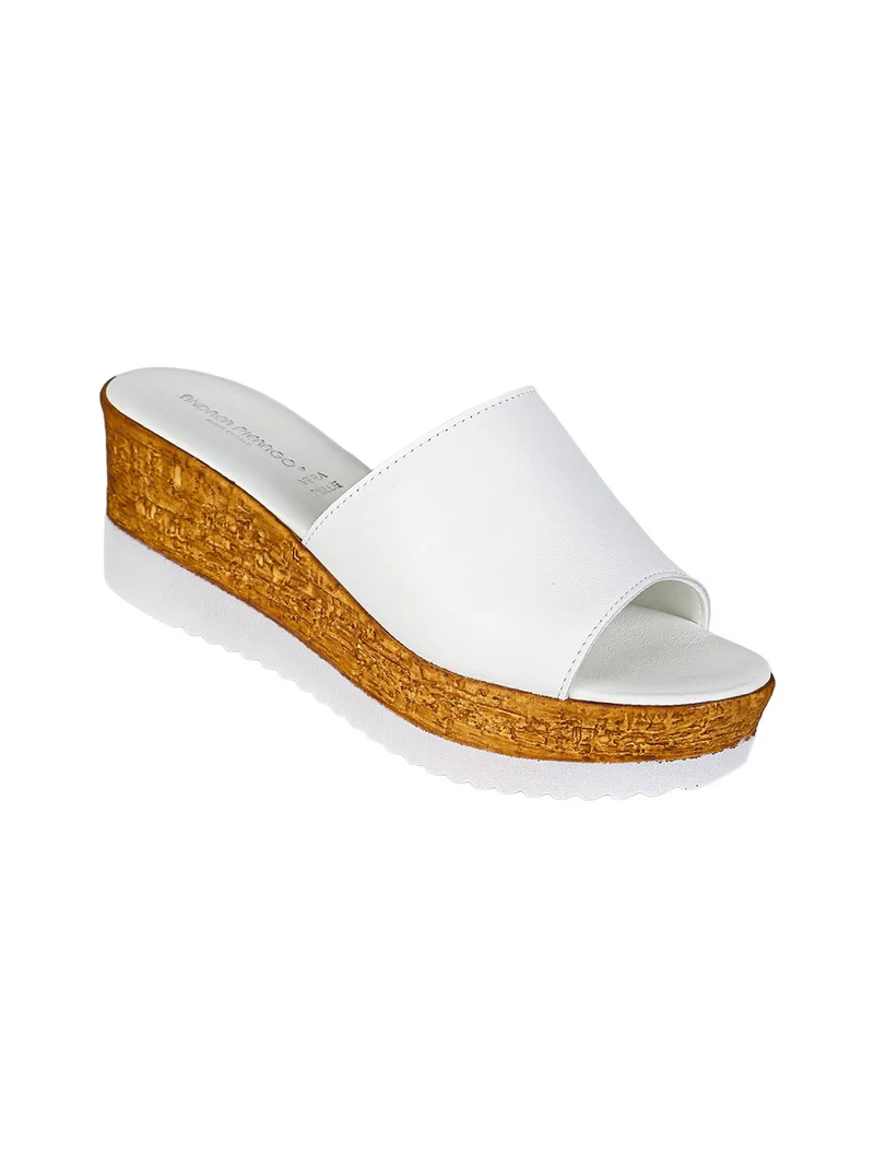 Ciabatte donna in pelle con zeppa e plateau - bianco