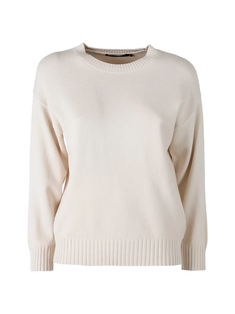 Pullover girocollo da donna in maglia tinta unita - naturale
