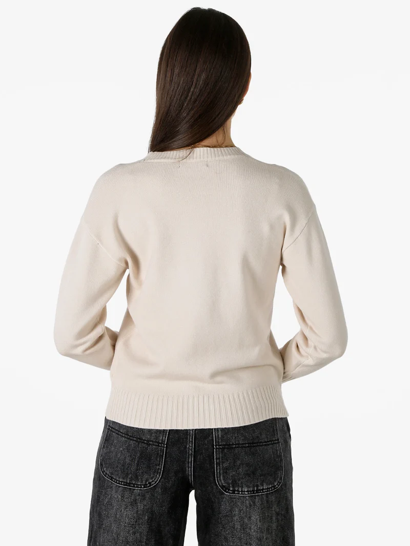 Pullover girocollo da donna in maglia tinta unita - naturale