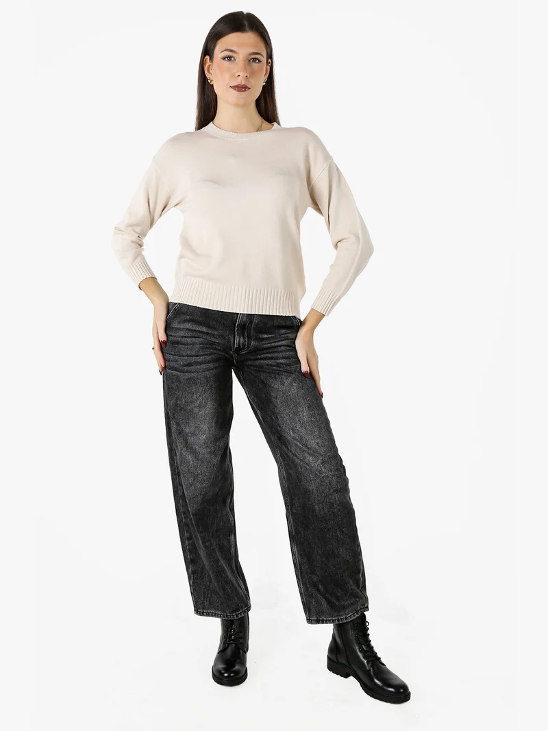 Pullover girocollo da donna in maglia tinta unita - naturale
