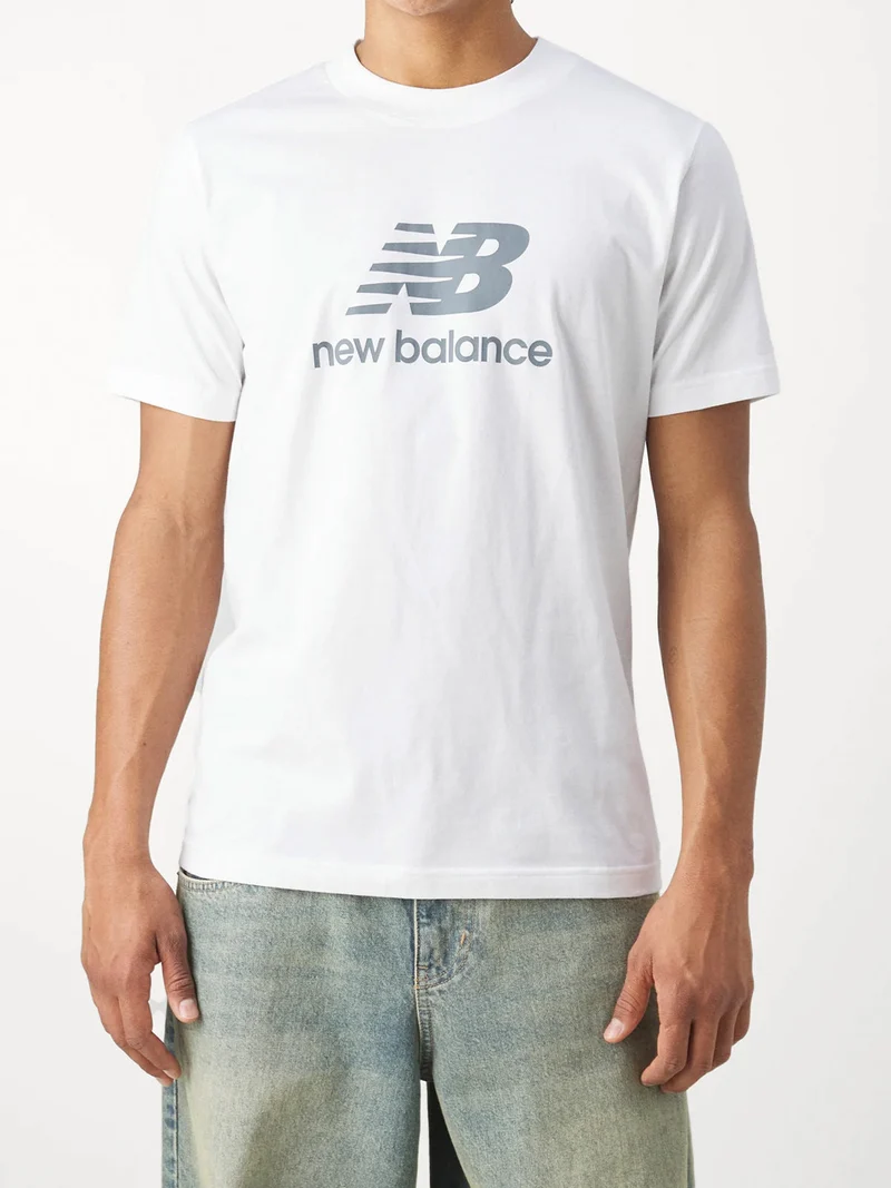 ESSENTIALS STACKED LOGO T-shirt da uomo a maniche corte in cotone - bianco