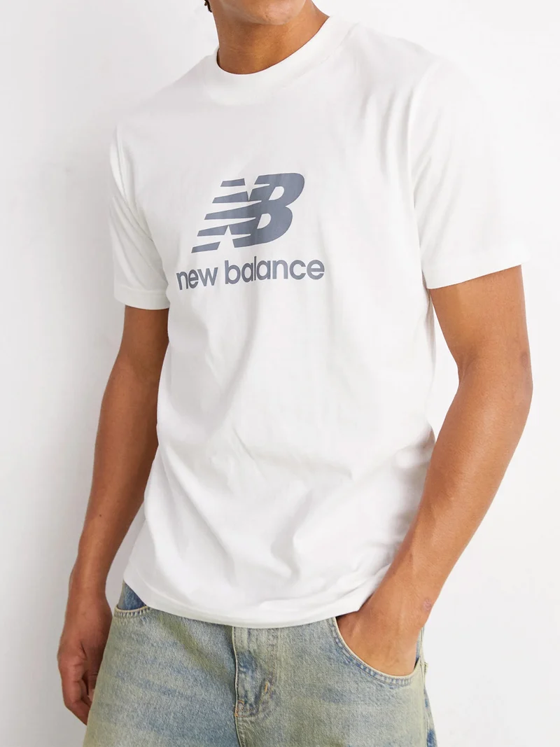ESSENTIALS STACKED LOGO T-shirt da uomo a maniche corte in cotone - bianco