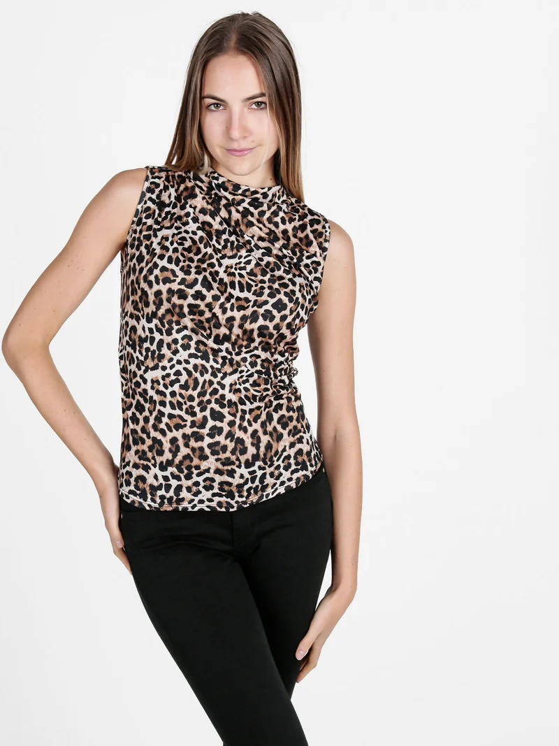 Top donna accollato in fantasia animalier - multicolore