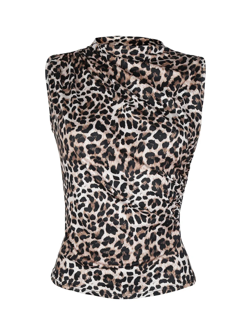 Top donna accollato in fantasia animalier - multicolore