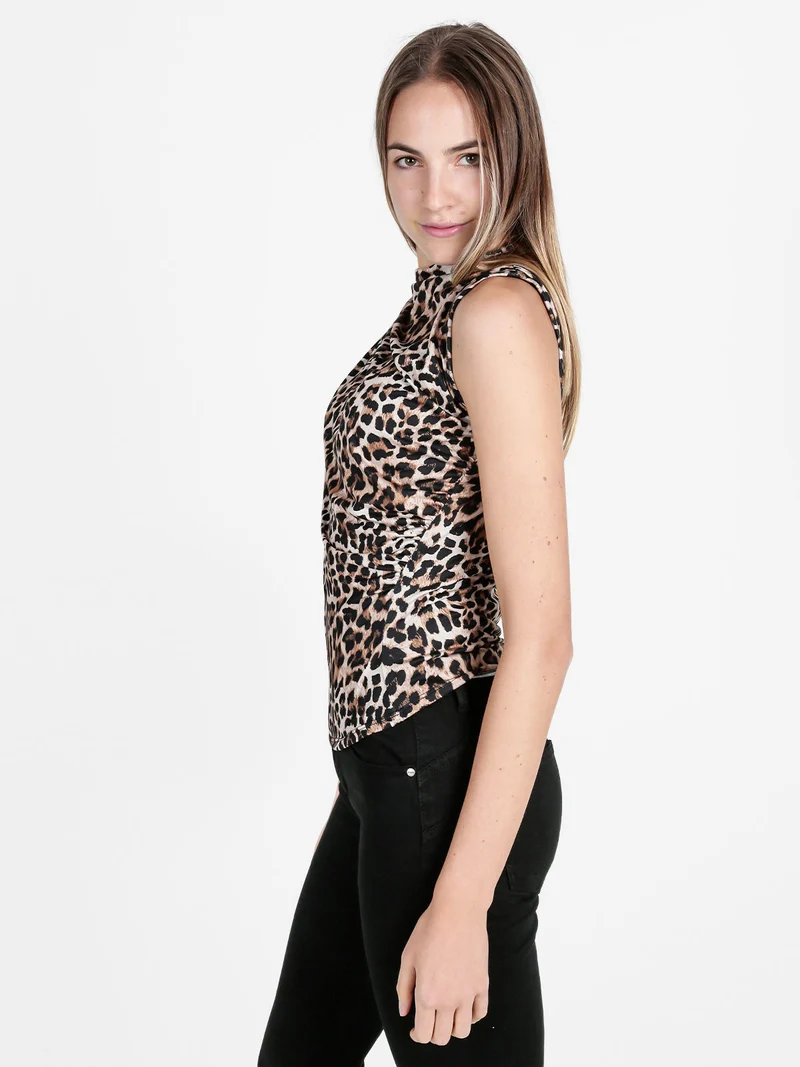 Top donna accollato in fantasia animalier - multicolore