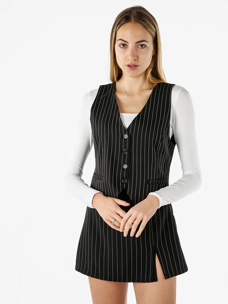 Gilet donna gessato con bottoni - nero
