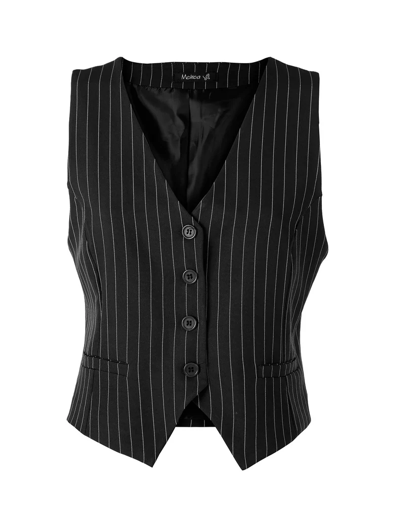Gilet donna gessato con bottoni - nero