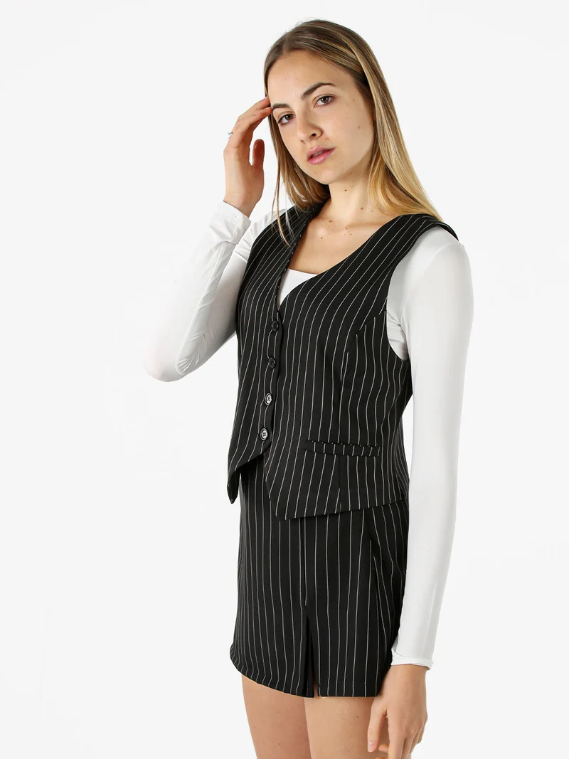 Gilet donna gessato con bottoni - nero