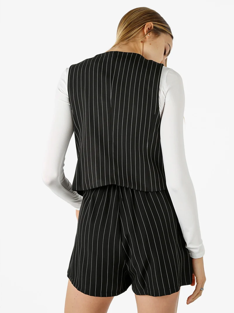 Gilet donna gessato con bottoni - nero