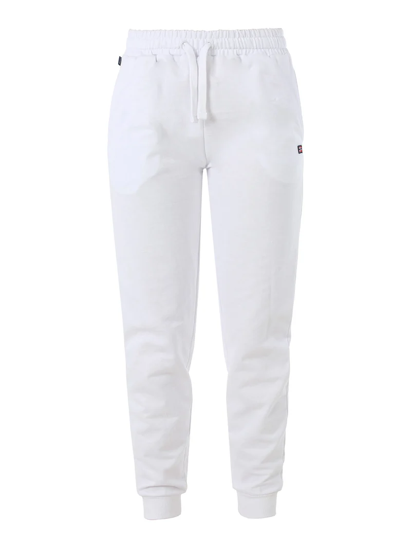 Pantaloni tuta da donna in cotone con coulisse e polsini - bianco