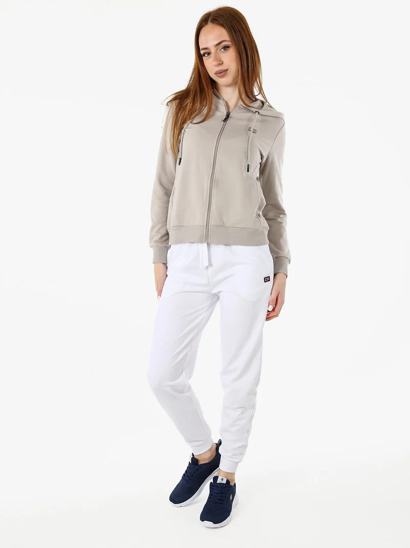 Pantaloni tuta da donna in cotone con coulisse e polsini - bianco