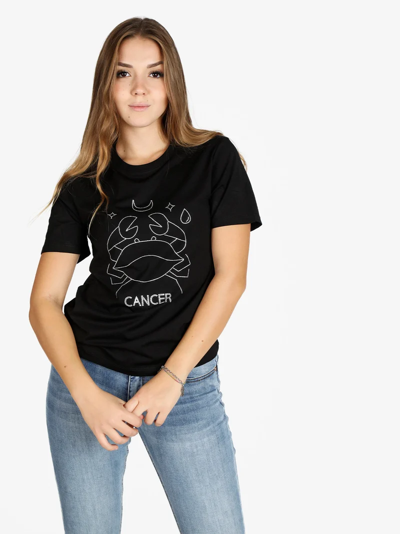 T-shirt manica corta donna segno zodiacale Cancro - nero