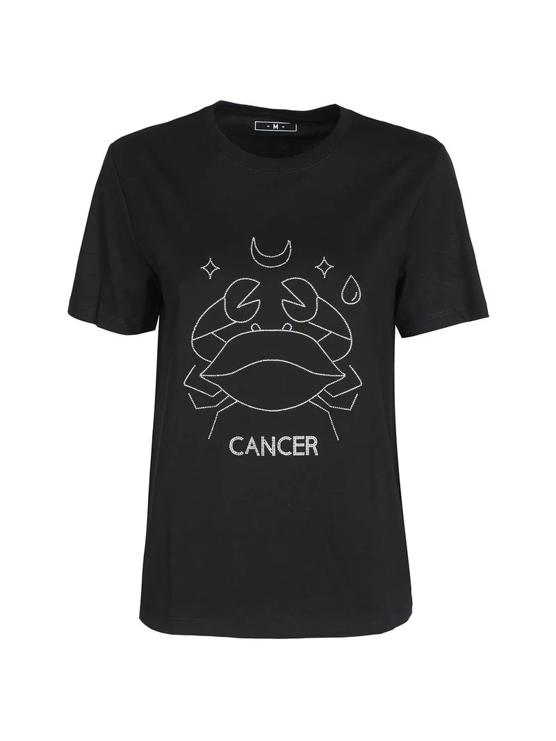 T-shirt manica corta donna segno zodiacale Cancro - nero