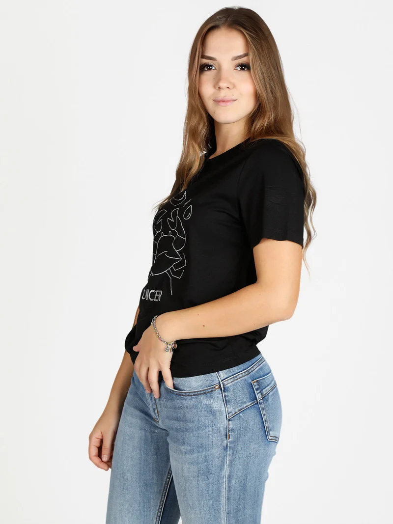 T-shirt manica corta donna segno zodiacale Cancro - nero